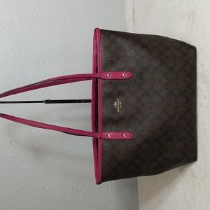 Coach City Tote Top Zip Pink Brown
